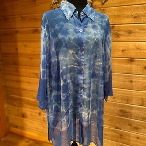 Vintage 90s Roamans sheer blue tie dye top
